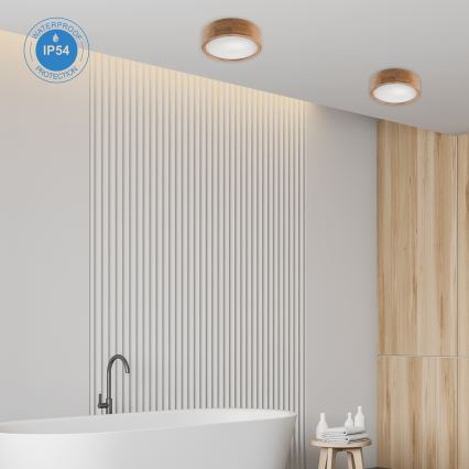 Lámpara de techo para baño OAK 2xE27/15W/230V IP54 roble Ø 27 cm