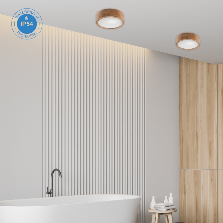 Lámpara de techo para baño OAK 2xE27/15W/230V IP54 roble Ø 27 cm