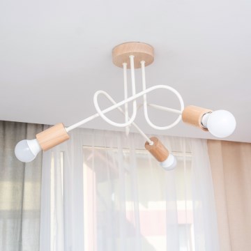 Lámpara de techo OXFORD, montaje en superficie, 3xE27/15W/230V, pino/crema