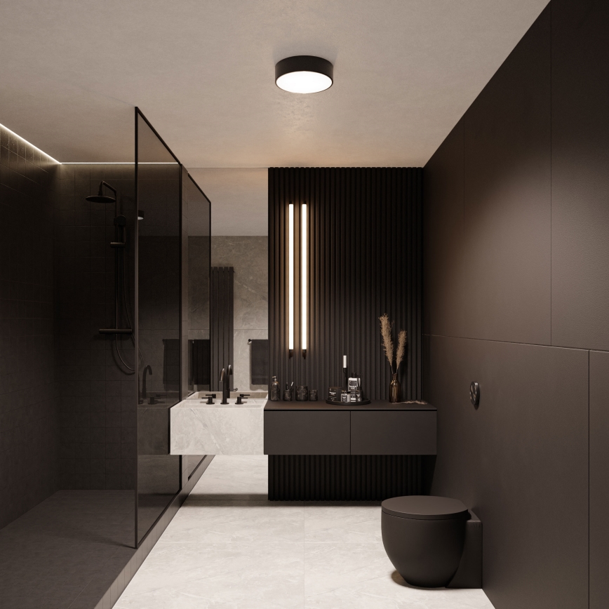 Lámpara de techo para baño con sensor CLEO 1xE27/24W/230V, diámetro 20 cm, IP54, negra