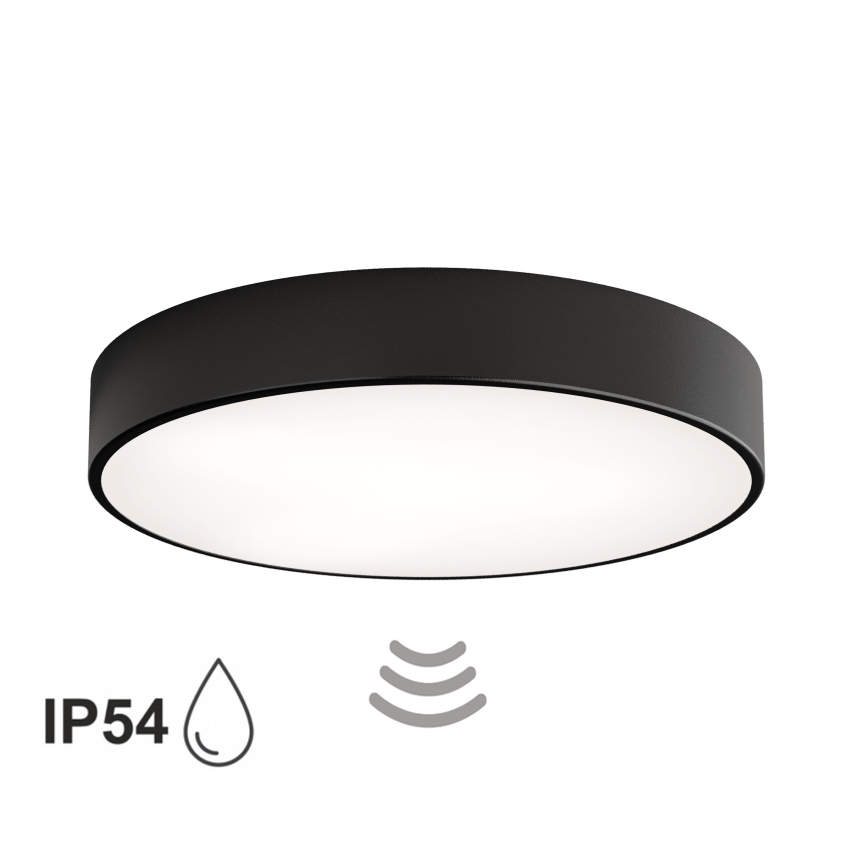 Lámpara de techo para baño con sensor CLEO 4xE27/24W/230V diámetro 50 cm IP54 negra