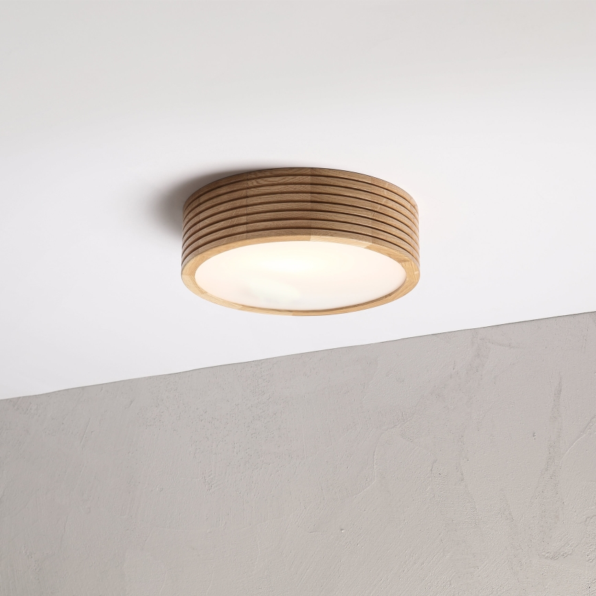 Lámpara de techo para baño LINARO, 2x E27/15W/230V, IP54, acabado en roble, diámetro 27 cm