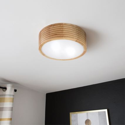 Lámpara de techo para baño LINARO, 2x E27/15W/230V, IP54, acabado en roble, diámetro 27 cm