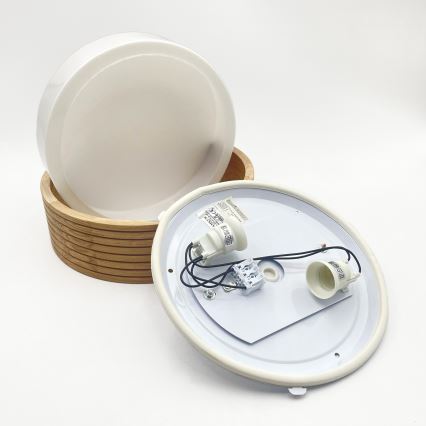 Lámpara de techo para baño LINARO, 2x E27/15W/230V, IP54, acabado en roble, diámetro 27 cm