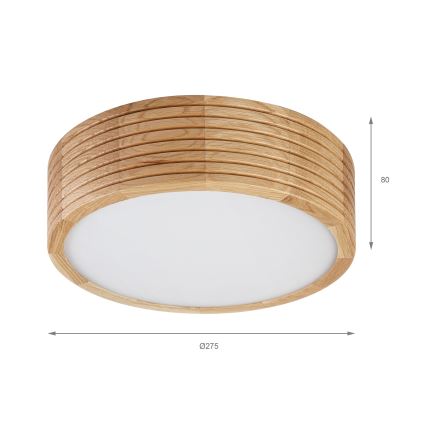 Lámpara de techo para baño LINARO, 2x E27/15W/230V, IP54, acabado en roble, diámetro 27 cm