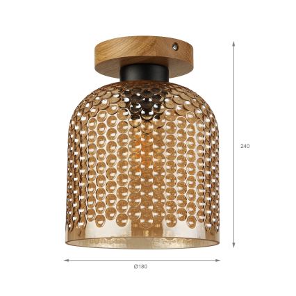 Lámpara de techo ROCCO WOOD 1xE27/15W/230V roble/beige ahumado Ø 18 cm