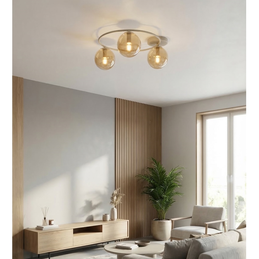 Lámpara de techo SOPRA 3xE14/10W/230V beige/beige ahumado