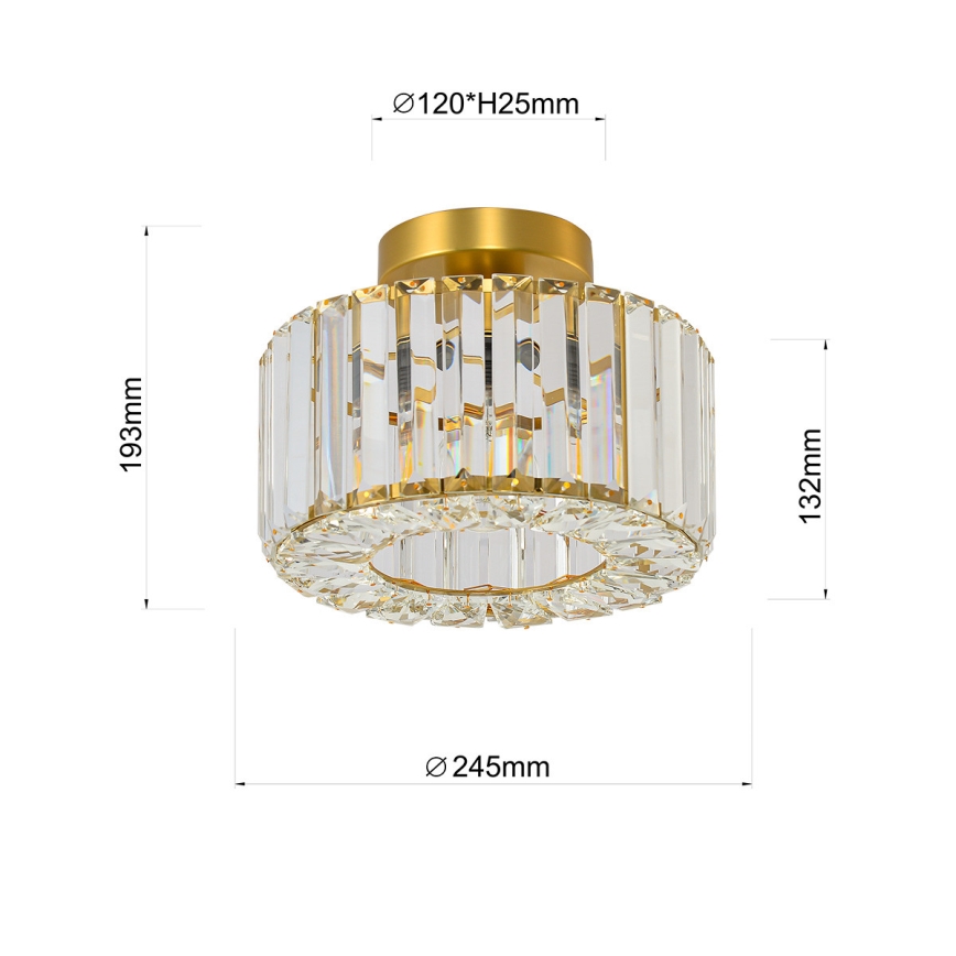 Lámpara de techo VETRO, 1x E27/15 W/230 V, diámetro 24,5 cm, acabado dorado