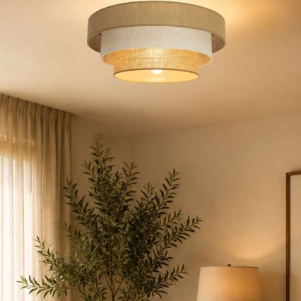 Lámpara de techo WENTA 1xE27/60W/230V, diámetro 50 cm, yute/crema