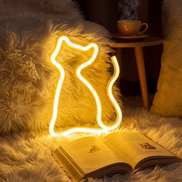 Lámpara decorativa de neón LED para sobremesa LED/2W/3xAA USB — Gato