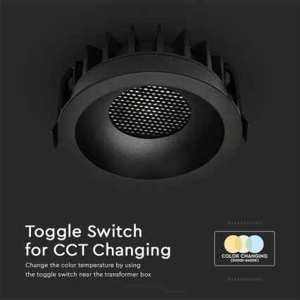 Lámpara empotrable LED LED/18W/230V 3000/4000/6400K ø 10,6 cm negro