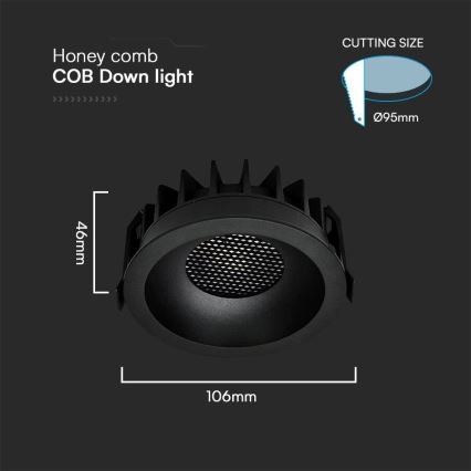Lámpara empotrable LED LED/18W/230V 3000/4000/6400K ø 10,6 cm negro
