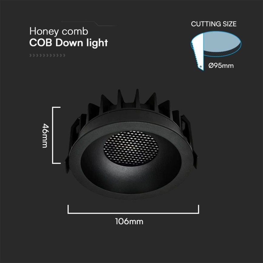 Lámpara empotrable LED LED/18W/230V 3000/4000/6400K ø 10,6 cm negro