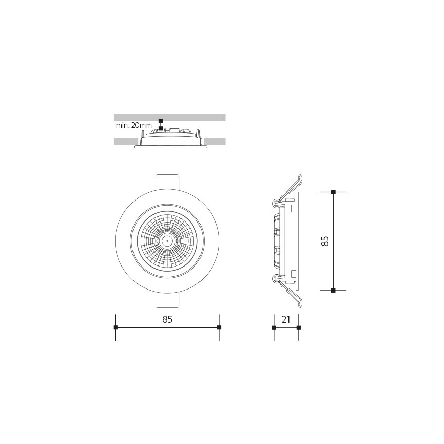 Lámpara empotrable LED LED/6W/230V 3000K diá. 8,5 cm negro