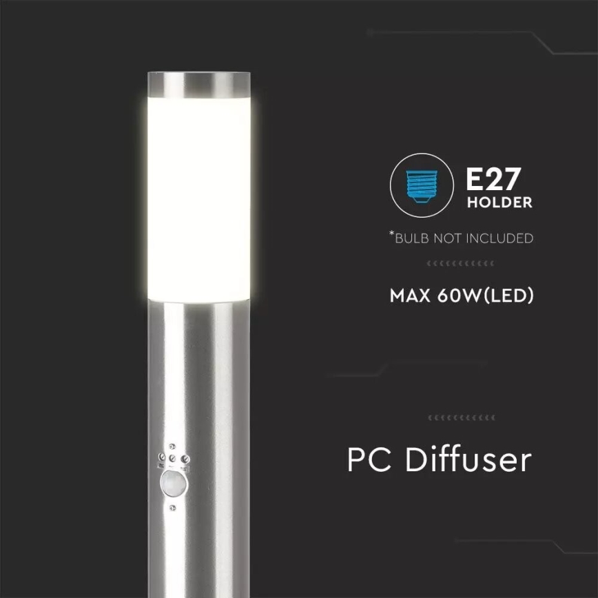 Lámpara exterior con sensor 1xE27/60W/230V IP44 110cm cromo mate