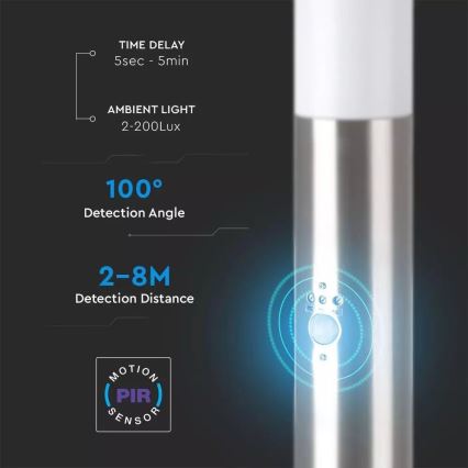 Lámpara exterior con sensor 1xE27/60W/230V IP44 110cm cromo mate
