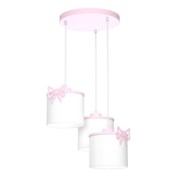 Lámpara infantil colgante con cable SWEET 3xE27/15W/230V blanco/rosa/lazo