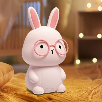Lámpara infantil táctil regulable LED RGBW FLORKA LED/1W/5V USB 1200 mAh conejito rosa