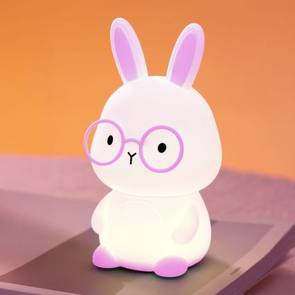 Lámpara infantil táctil regulable LED RGBW FLORKA LED/1W/5V USB 1200 mAh conejito rosa