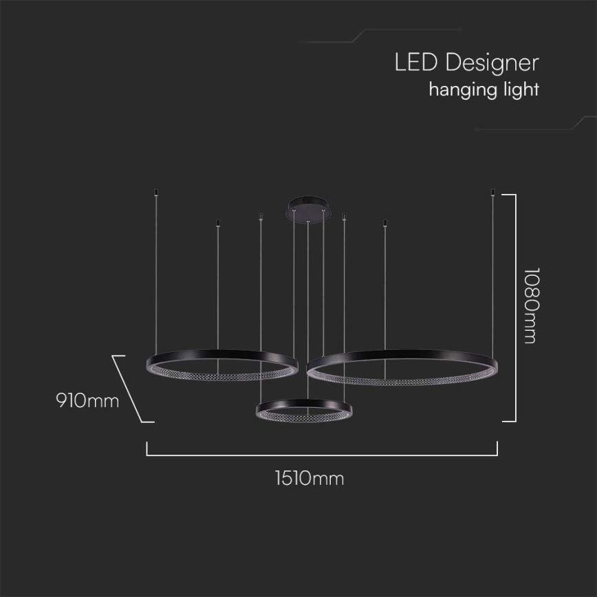 Lámpara LED colgante 3xLED/19W/230V 3000K negro