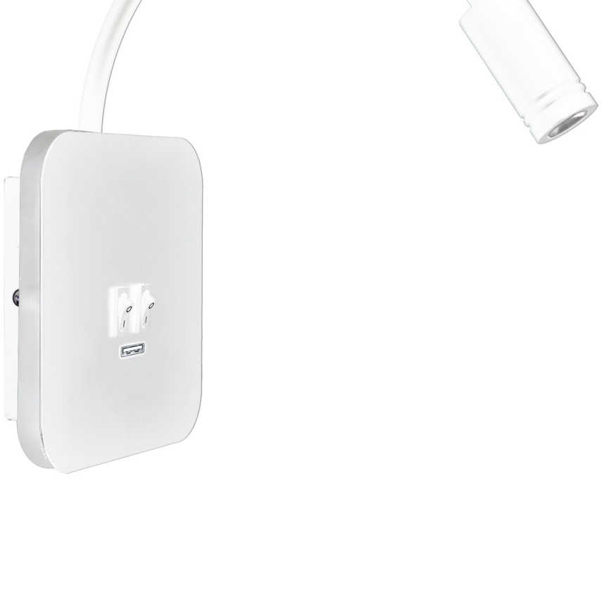 Lámpara LED de pared flexible con USB BASE LED/8W + LED/2W/230V blanca