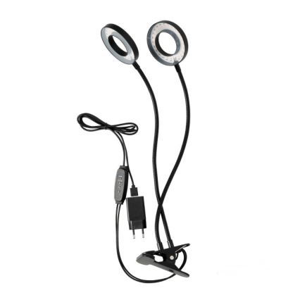 Lámpara de mesa flexible LED regulable con clip para cultivo de plantas VITARO 2xLED/4W/230V negra