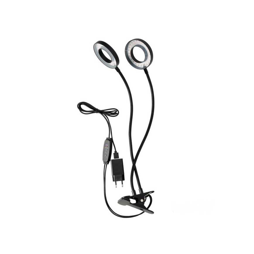 Lámpara de mesa flexible LED regulable con clip para cultivo de plantas VITARO 2xLED/4W/230V negra