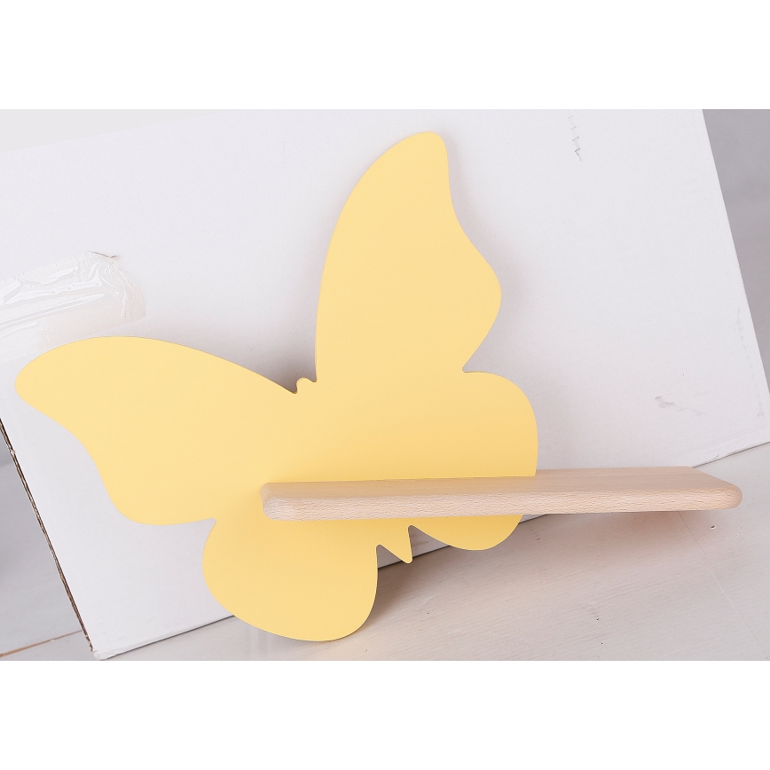 Lámpara de pared infantil LED con estante BUTTERFLY LED/5W/230V amarillo/madera,