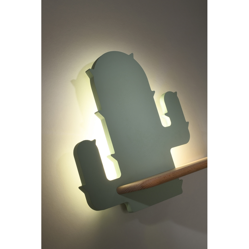 Lámpara de pared infantil LED con estante CACTUS LED/4W/230V verde/madera,