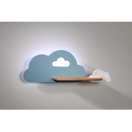 Lámpara de pared infantil LED con estante CLOUD LED/5W/230V azul/blanco,