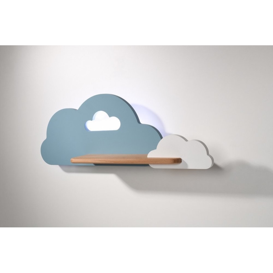 Lámpara de pared infantil LED con estante CLOUD LED/5W/230V azul/blanco,