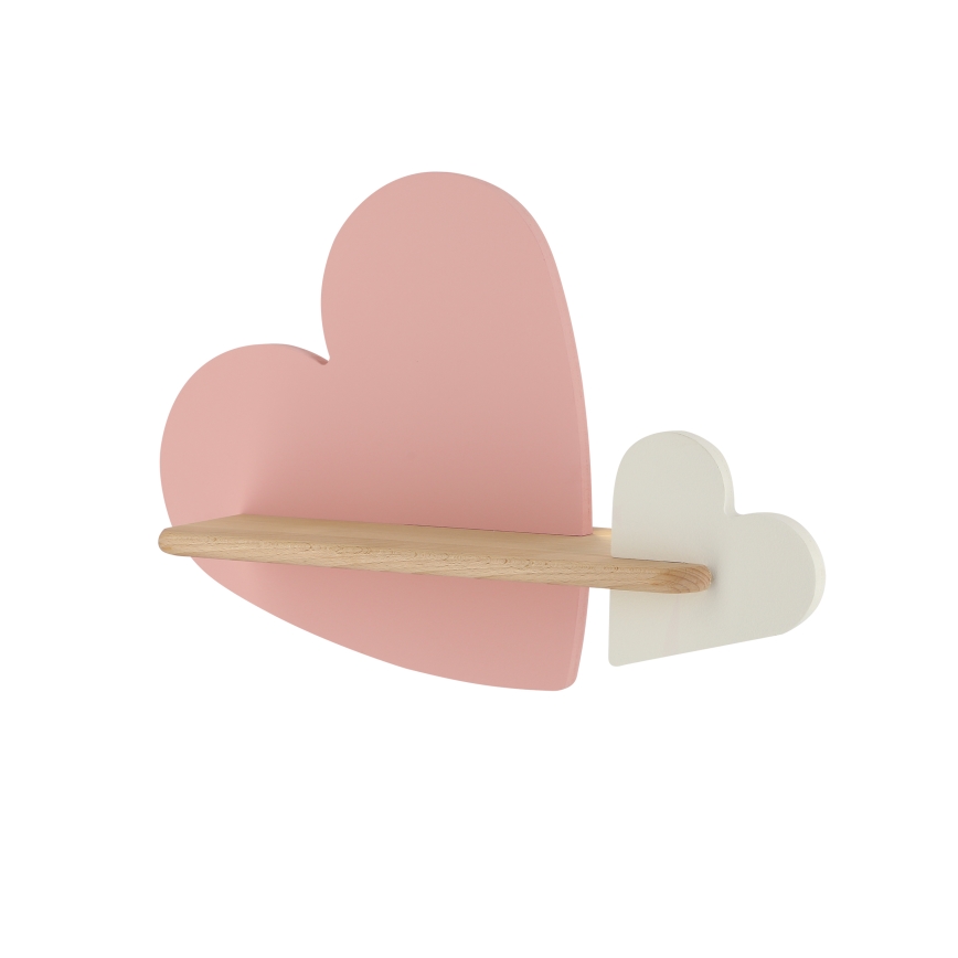 Lámpara de pared infantil LED con estante HEART LED/5W/230V rosa/blanco/madera,