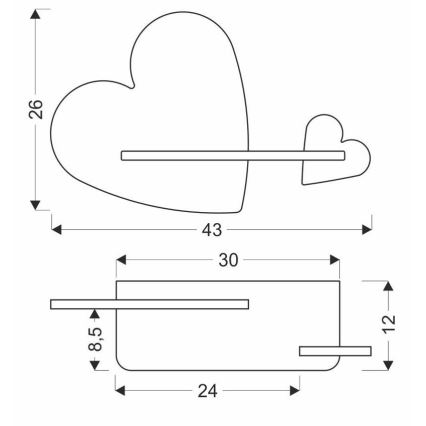 Lámpara de pared infantil LED con estante HEART LED/5W/230V rosa/blanco/madera,
