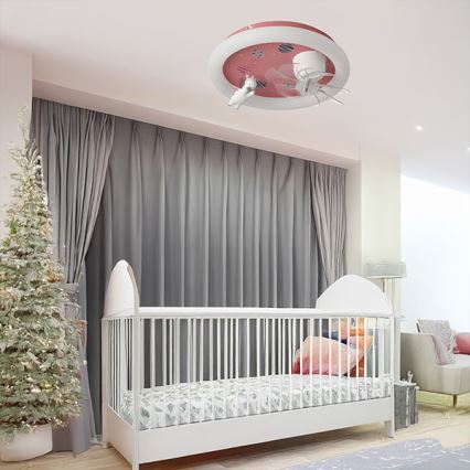 Luminaria LED de techo infantil regulable con ventilador LED/48W/230V 3000/4000/6000K Ø 50 cm rosa + mando a distancia