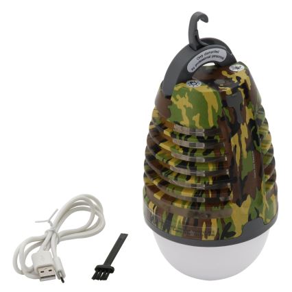 Lámpara LED portátil recargable con trampa para insectos LED/2W/3,7V 1800 mAh IPX4 camuflaje