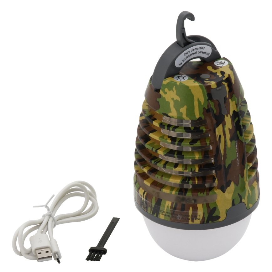 Lámpara LED portátil recargable con trampa para insectos LED/2W/3,7V 1800 mAh IPX4 camuflaje