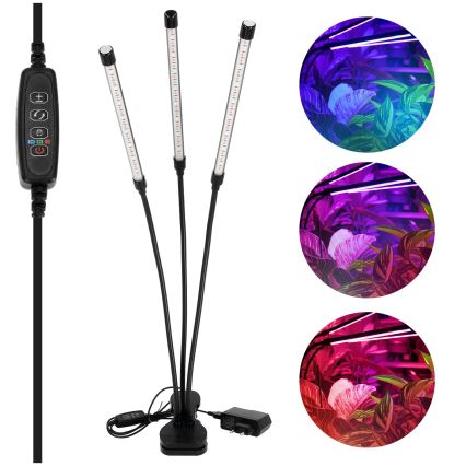 Lámpara de mesa flexible LED regulable con clip para el cultivo de plantas VITARO 3xLED/10W/230V negro