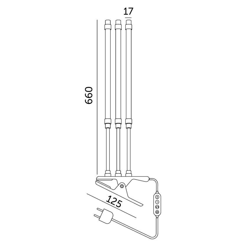 Lámpara de mesa flexible LED regulable con clip para el cultivo de plantas VITARO 3xLED/10W/230V negro
