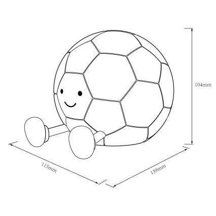 Lámpara táctil infantil regulable LED FOOTBALL LED/2W/5V USB 1200 mAh blanca/negra