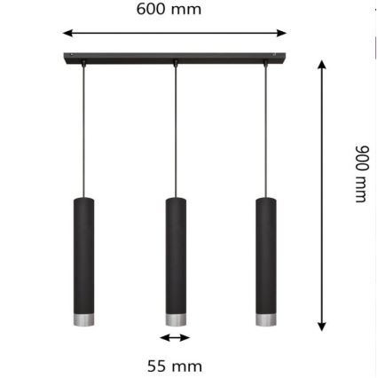 Lámpara LED colgante TUBA 3xGU10/4,8W/230V negro/cromo brillante