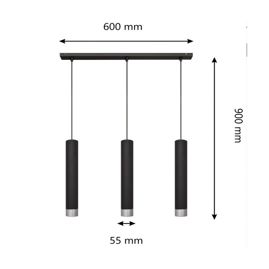 Lámpara LED colgante TUBA 3xGU10/4,8W/230V negro/cromo brillante