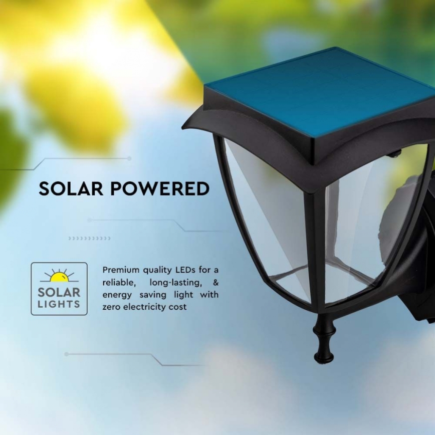 Lámpara solar de pared LED/2W/3,7V 3000/6000K IP65 2200 mAh negra