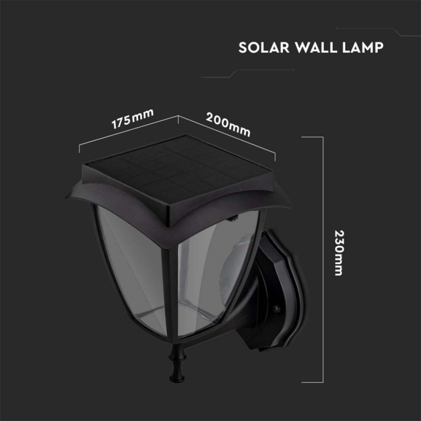 Lámpara solar de pared LED/2W/3,7V 3000/6000K IP65 2200 mAh negra