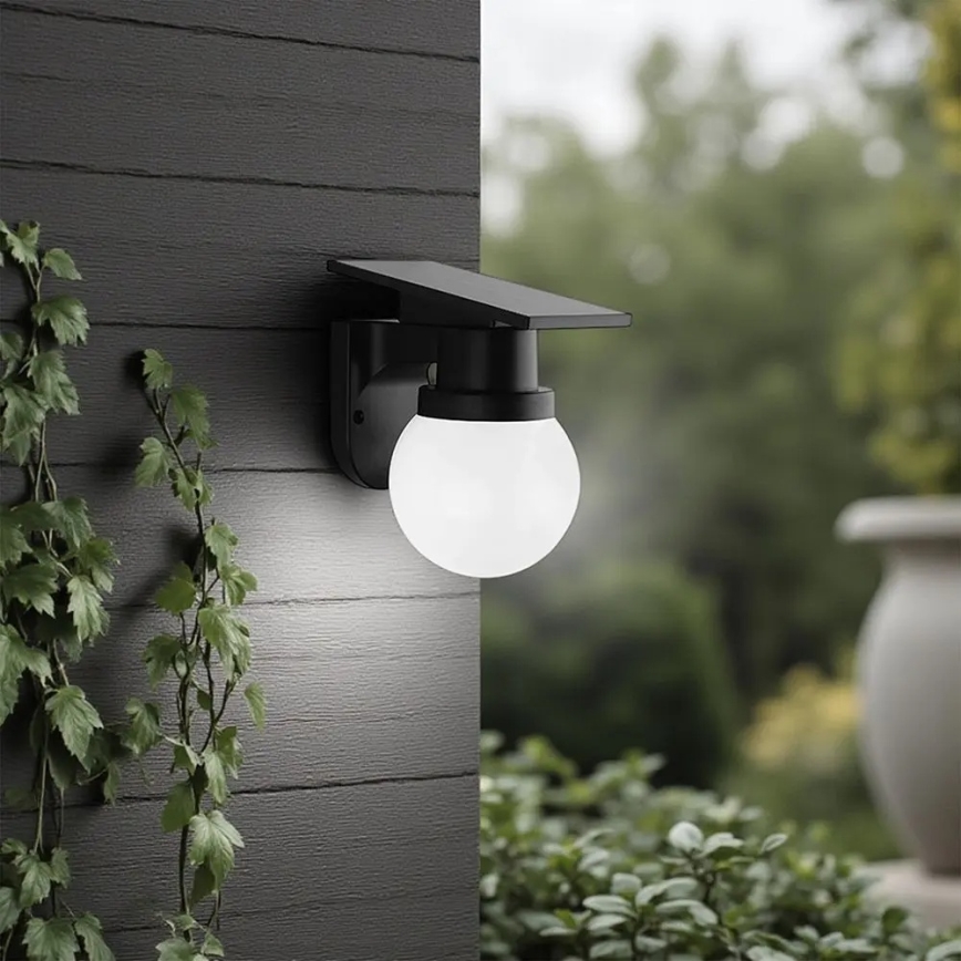 Lámpara solar de pared LED/3,7 V 3000/4000/6400 K IP54 1800 mAh negra + mando a distancia