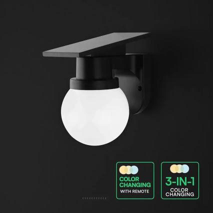 Lámpara solar de pared LED/3,7 V 3000/4000/6400 K IP54 1800 mAh negra + mando a distancia