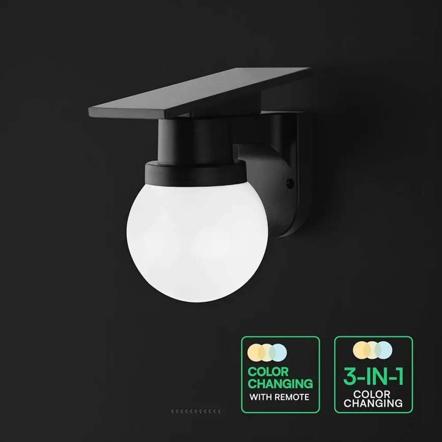 Lámpara solar de pared LED/3,7 V 3000/4000/6400 K IP54 1800 mAh negra + mando a distancia