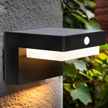Lámpara solar de pared LED con sensor de movimiento y crepúsculo PALERMO LED/5W/3,7V 2000 mAh IP54 negra