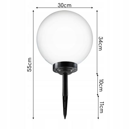 Lámpara solar LED 1,2 V, 6500 K (luz blanca fría), 200 mAh, diámetro 30 cm, IP44, blanco/negro