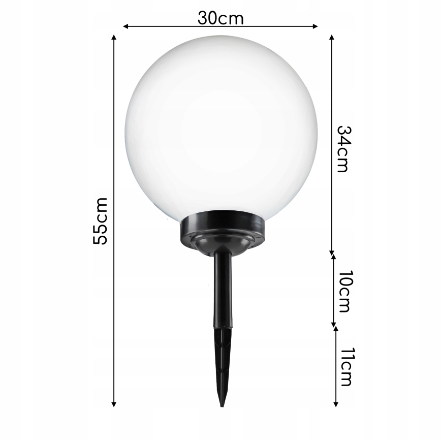 Lámpara solar LED 1,2 V, 6500 K (luz blanca fría), 200 mAh, diámetro 30 cm, IP44, blanco/negro