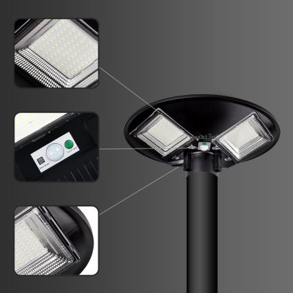 Farola solar LED regulable con sensor LED/15W/6V 11000 mAh 6500K IP65 negra + control remoto